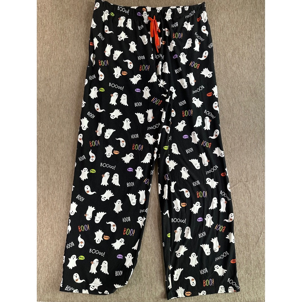 Way To Celebrate Halloween Ghost Print Pajama Pants Black Orange Large 12-14